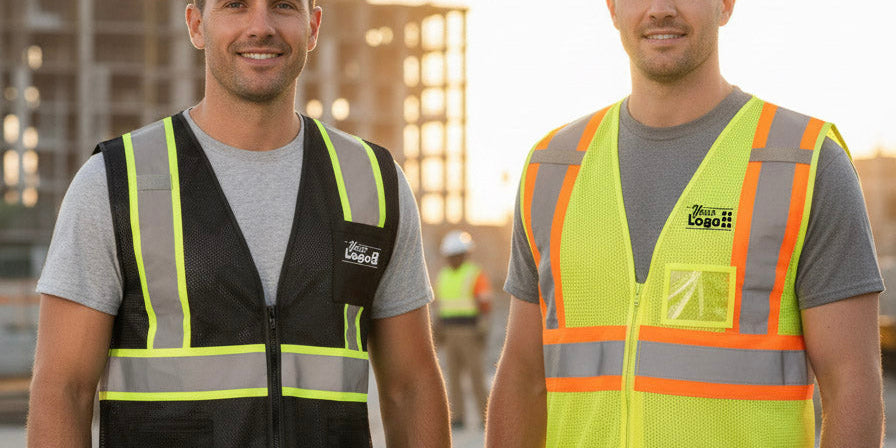 Custom hi-visibility safety vests with logo – reflective, durable, and professional workwear for construction, roadwork, and safety teams. Shop personalized hi-vis vests with or without pockets for maximum visibility, comfort, and protection.