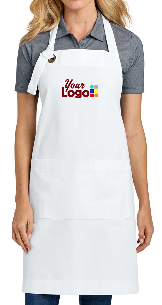 Port Authority Signature Heavy Twill Bib Custom Apron, color: White