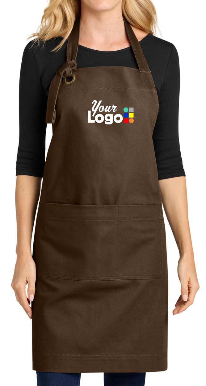 Port Authority Signature Heavy Twill Bib Custom Apron, color: Brown
