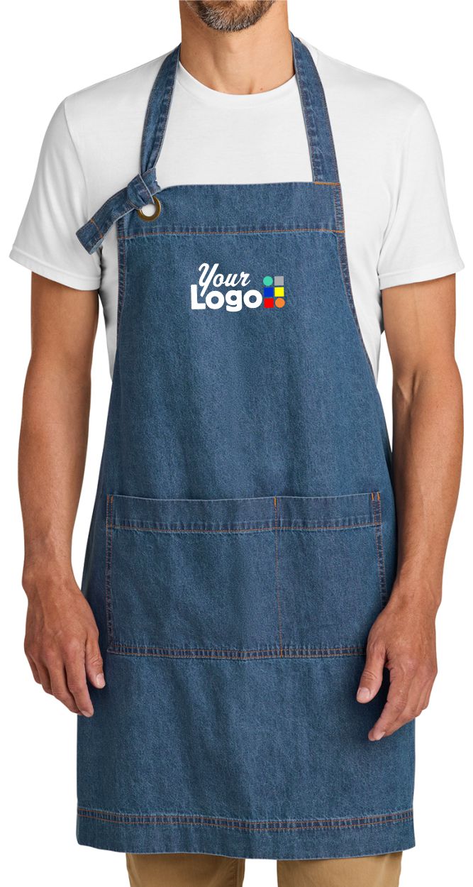 Port Authority Signature Denim Bib Custom Apron, color: Medium Denim