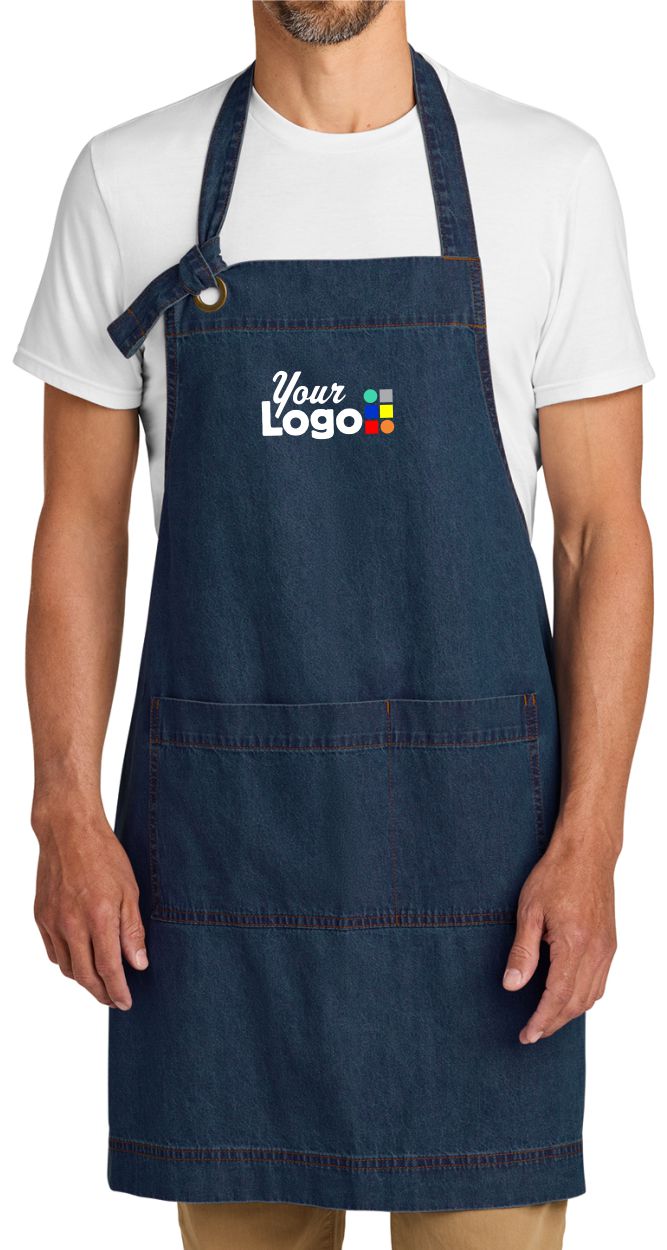 Port Authority Signature Denim Bib Custom Apron, color: Dark Denim