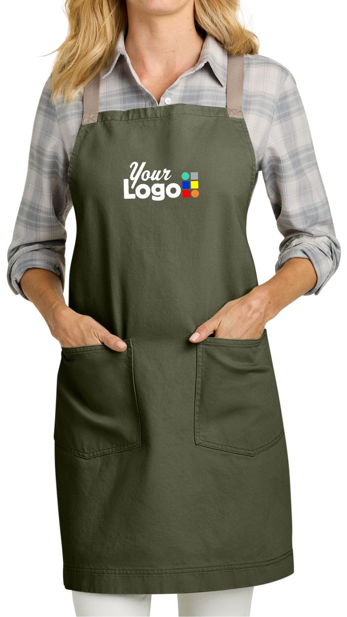 Port Authority Signature Heavy Twill Crossback Bib Custom Apron, color: Olive Drab Green