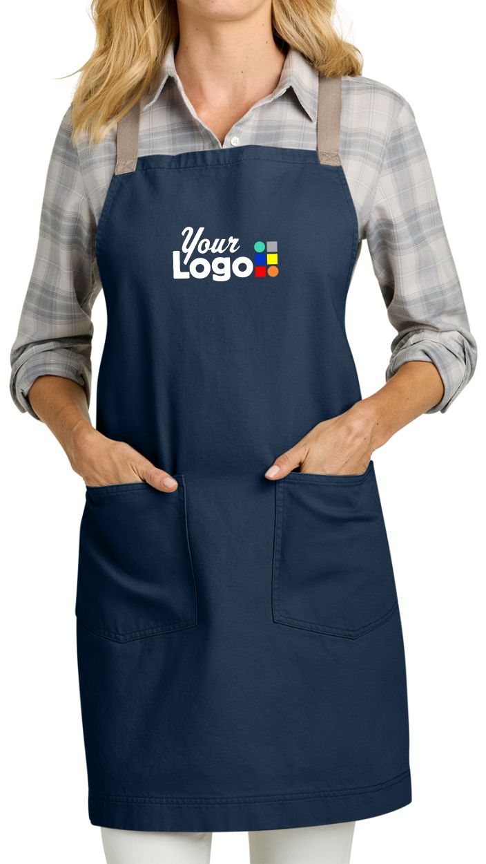 Port Authority Signature Heavy Twill Crossback Bib Custom Apron, color: River Blue Navy