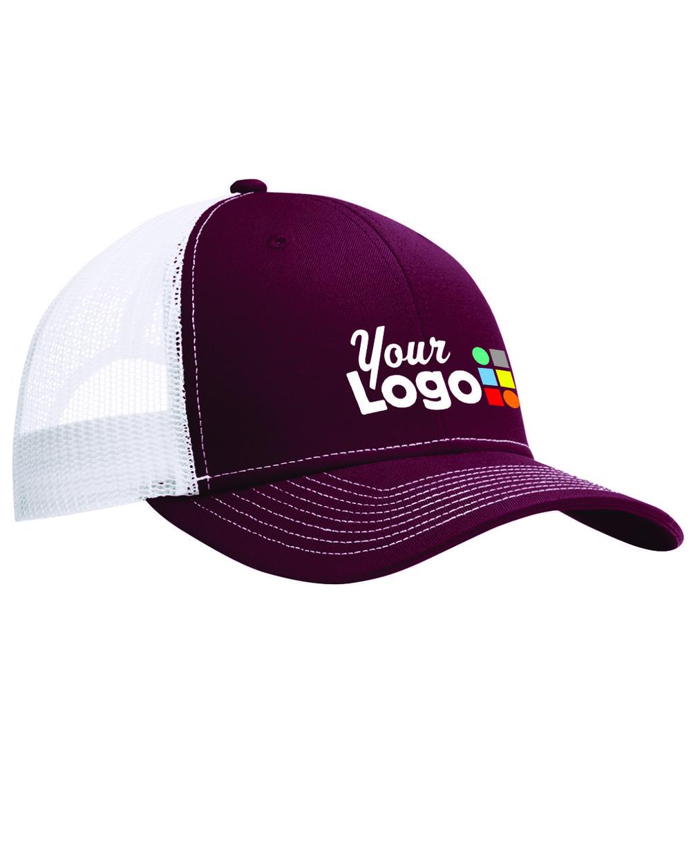 Port Authority Snapback Trucker Custom Cap, color: Maroon/White