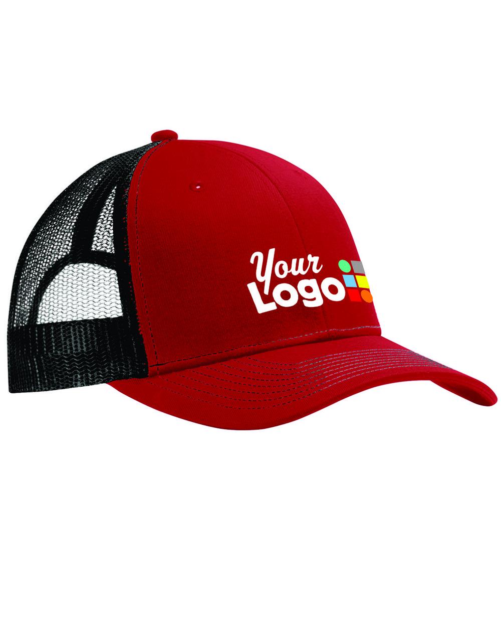 Port Authority Snapback Trucker Custom Cap, color: Flame Red/Black