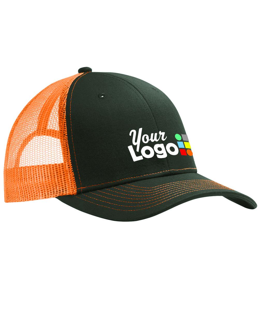 Port Authority Snapback Trucker Custom Cap, color: Grey Steel/Neon Orange