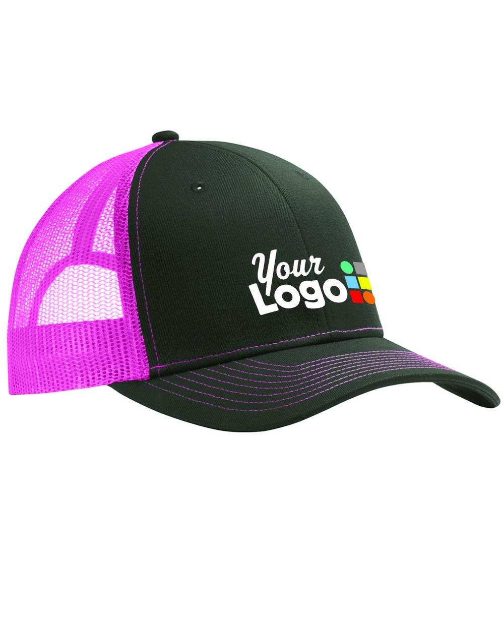 Port Authority Snapback Trucker Custom Cap, color: Grey Steel/Neon Pink