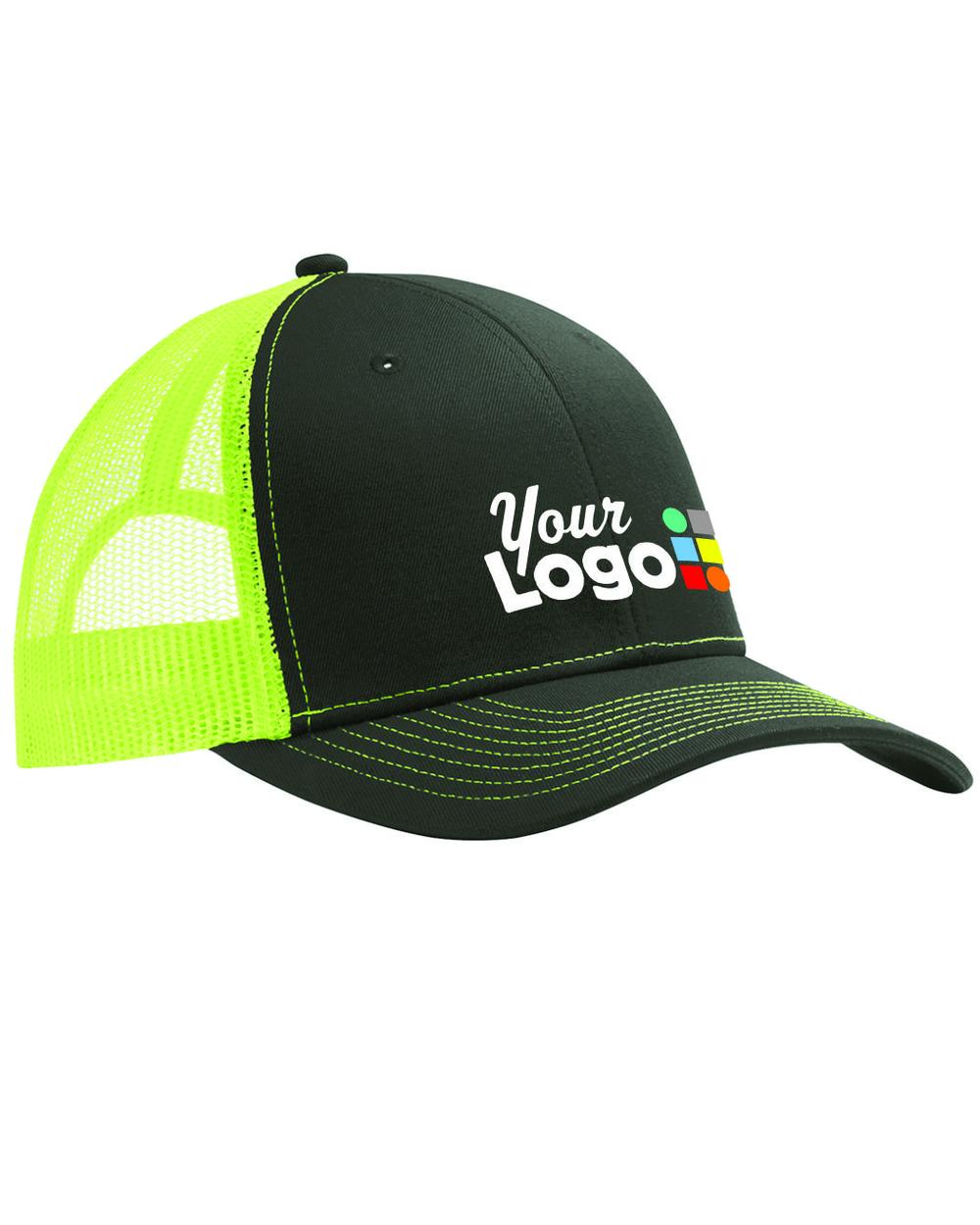 Port Authority Snapback Trucker Custom Cap, color: Grey Steel/Neon Yellow