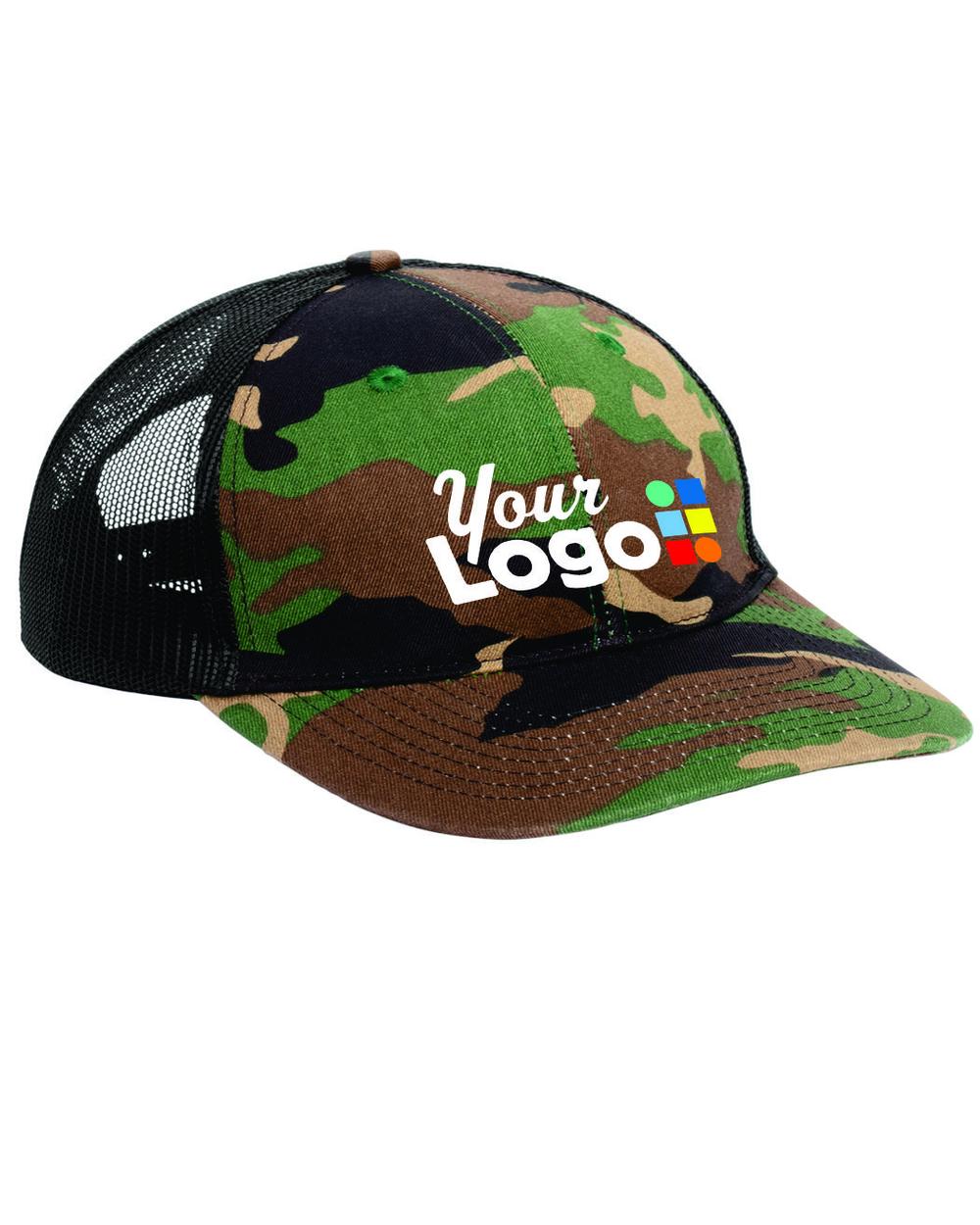 Port Authority Snapback Trucker Custom Cap, color: Woodland Camo/Black