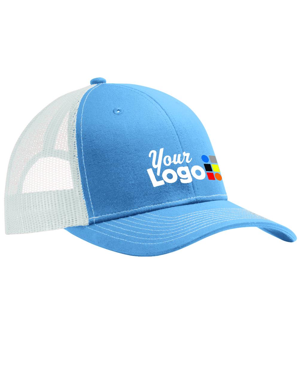 Port Authority Snapback Trucker Custom Cap, color: Carolina Blue/White