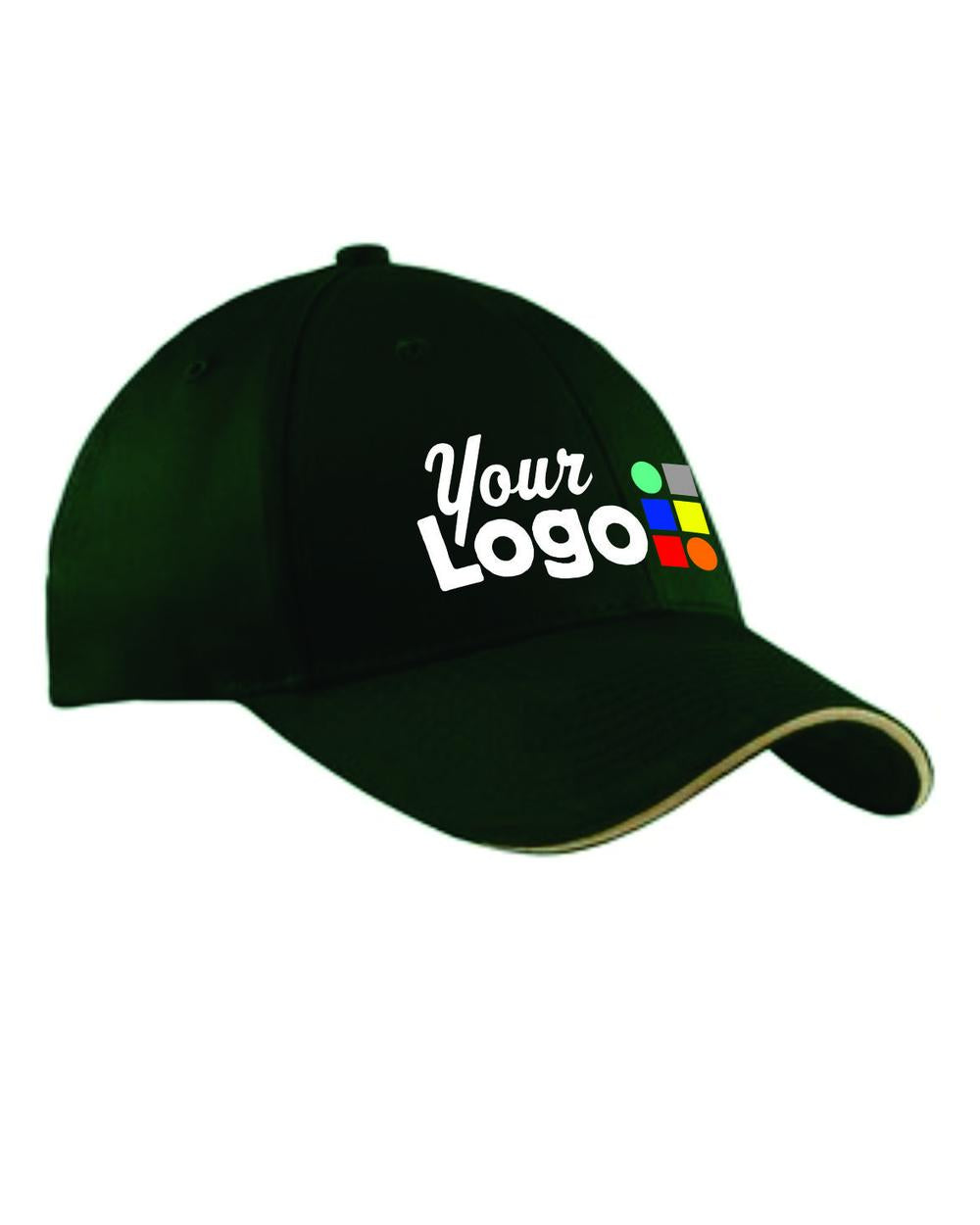 Port & Company Sandwich-Bill Custom Cap, color: Hunter/Khaki