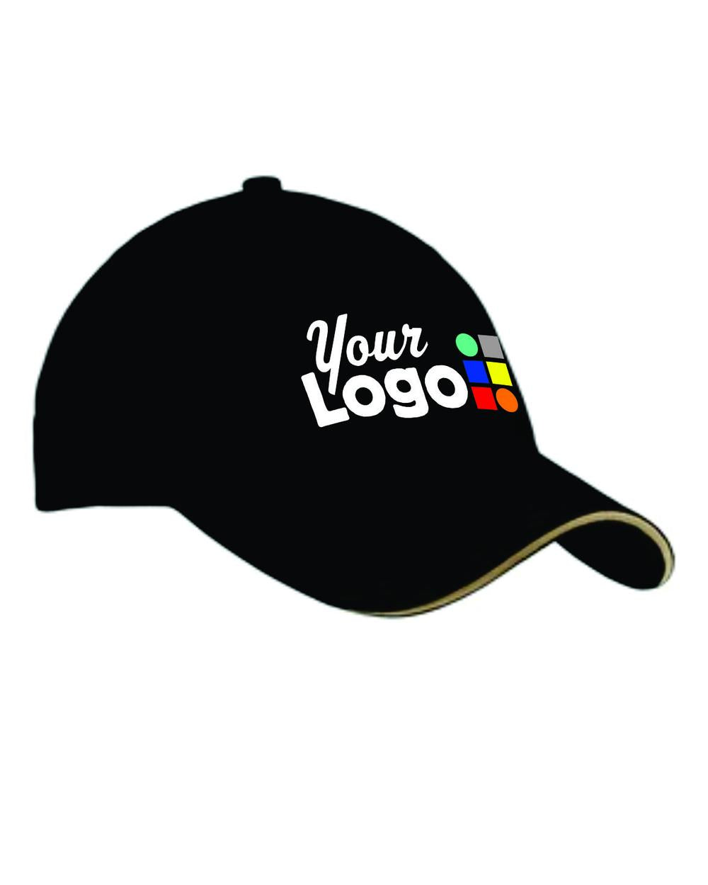 Port & Company Sandwich-Bill Custom Cap, color: Black/Khaki