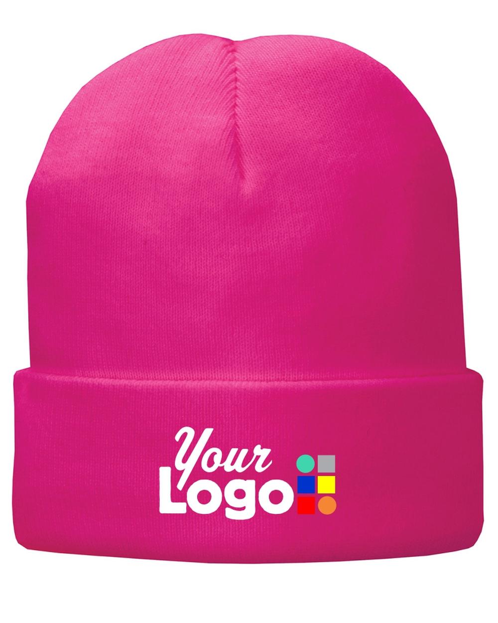 Port & Company Fleece-Lined Knit Custom Beanie, color: Neon Pink Glo