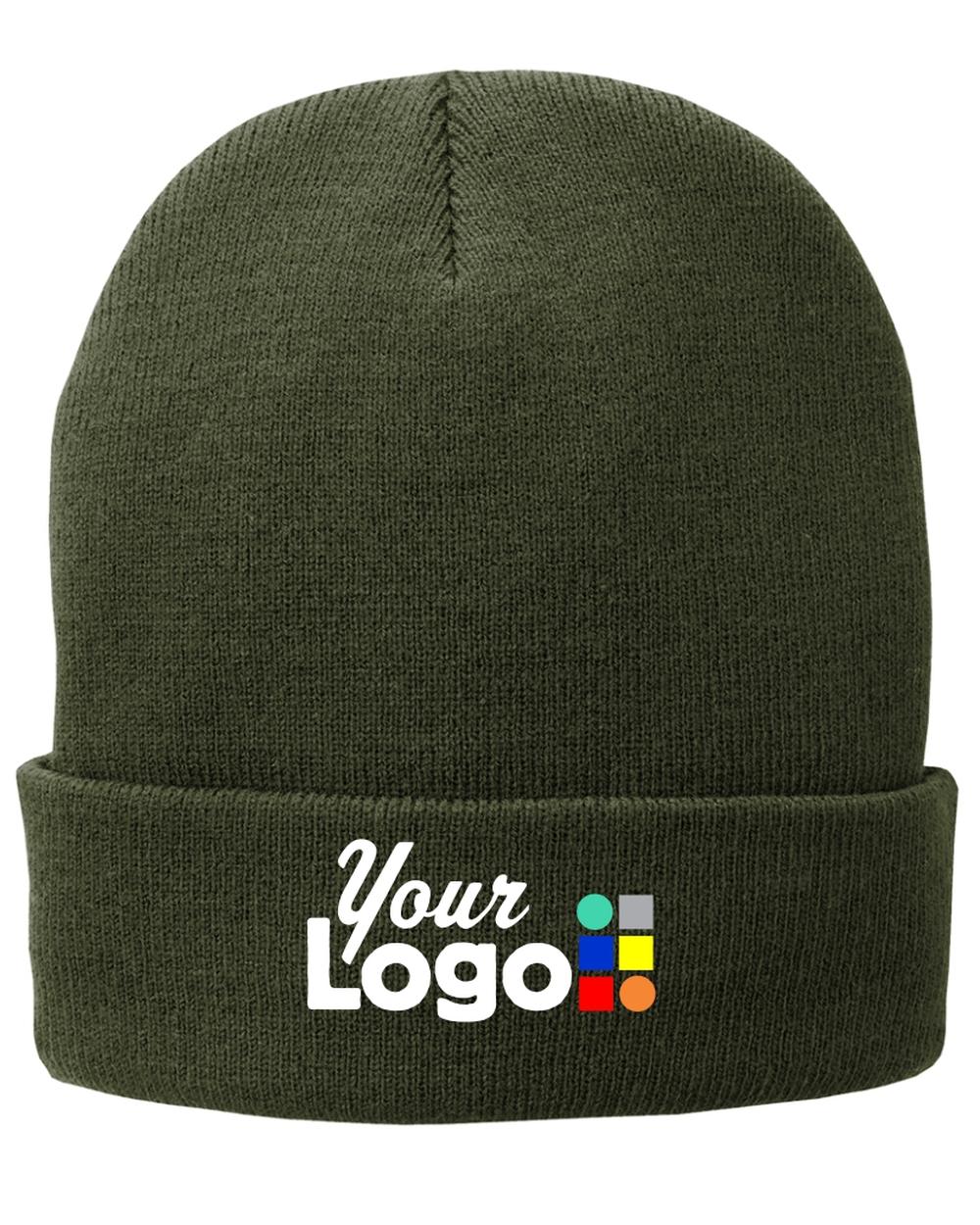 Port & Company Fleece-Lined Knit Custom Beanie, color: Olive Drab Green
