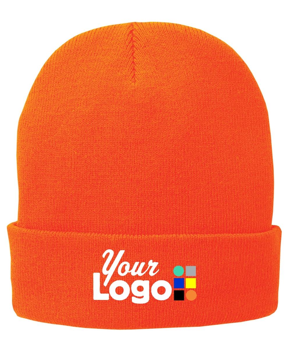 Port & Company Fleece-Lined Knit Custom Beanie, color: Athletic Orange