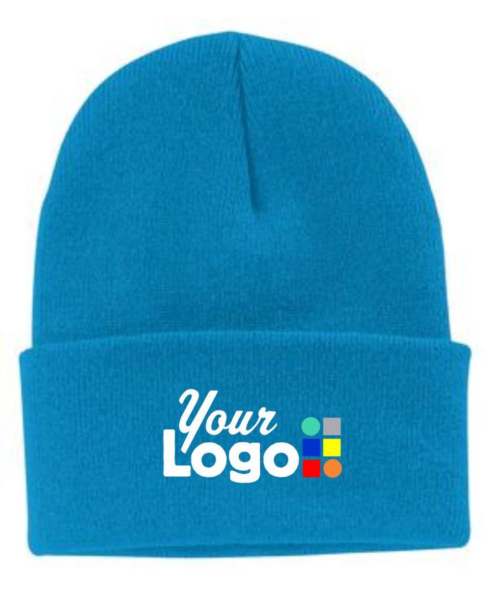 Port & Company Knit Custom Beanie, color: Neon Blue