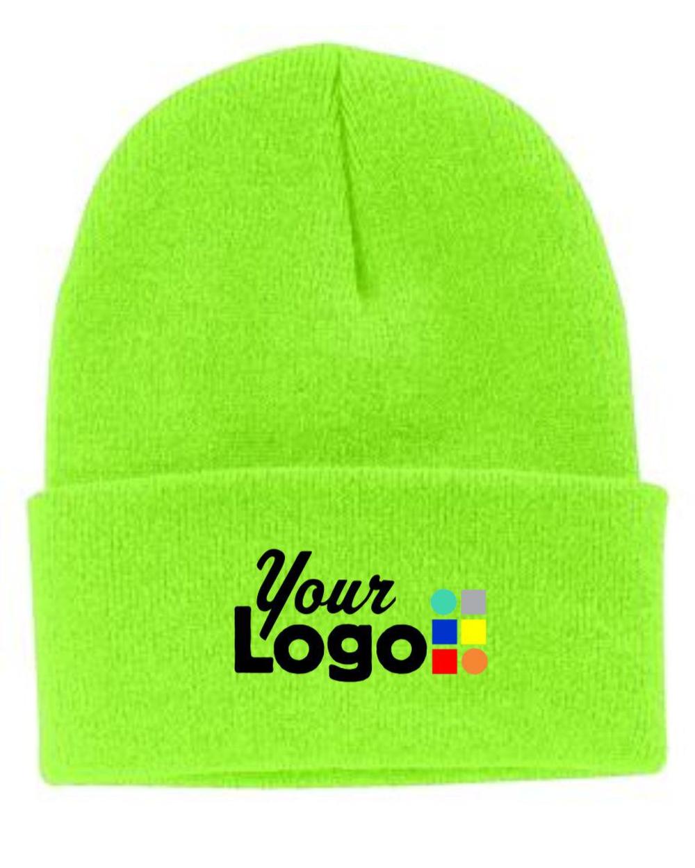 Port & Company Knit Custom Beanie, color: Neon Green