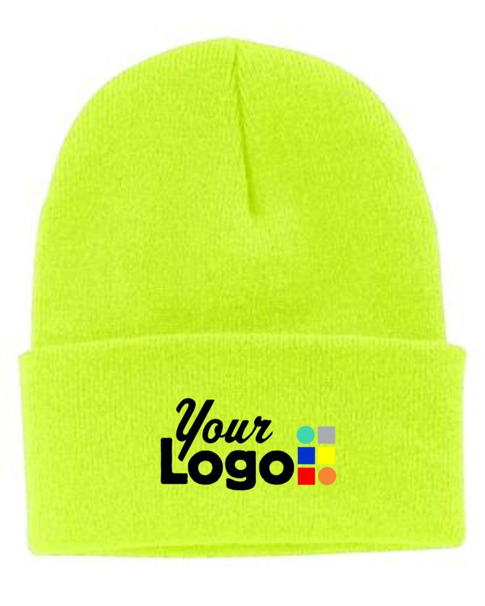Port & Company Knit Custom Beanie, color: Neon Yellow