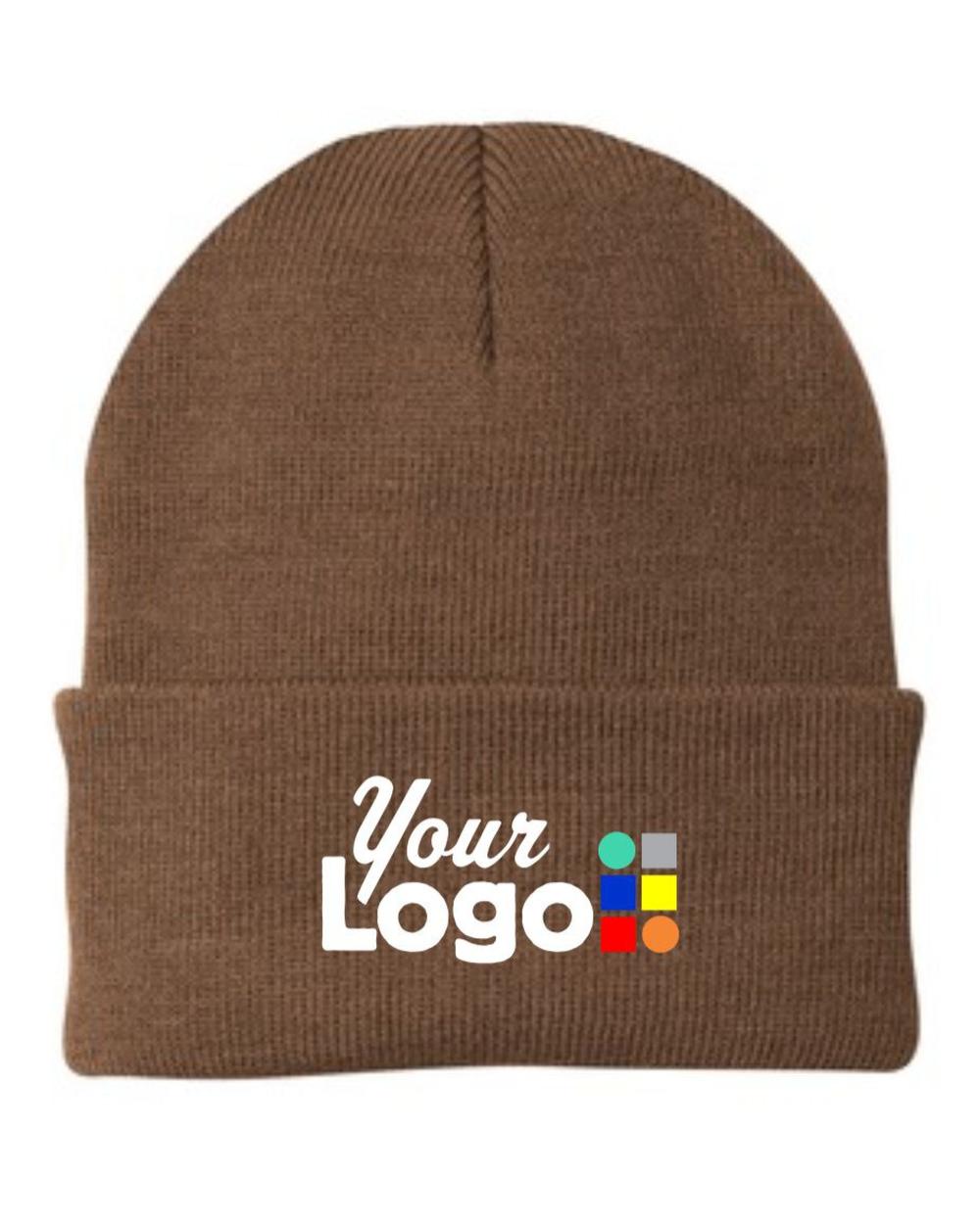 Port & Company Knit Custom Beanie, color: Brown