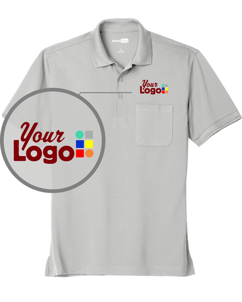 CornerStone S/S Industrial Snag-Proof Pique Pocket Custom Golf Shirt, color: Light Grey