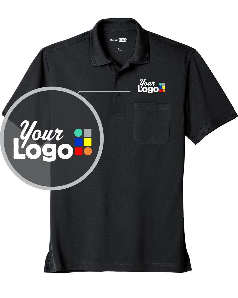 CornerStone S/S Industrial Snag-Proof Pique Pocket Custom Golf Shirt, color: Navy