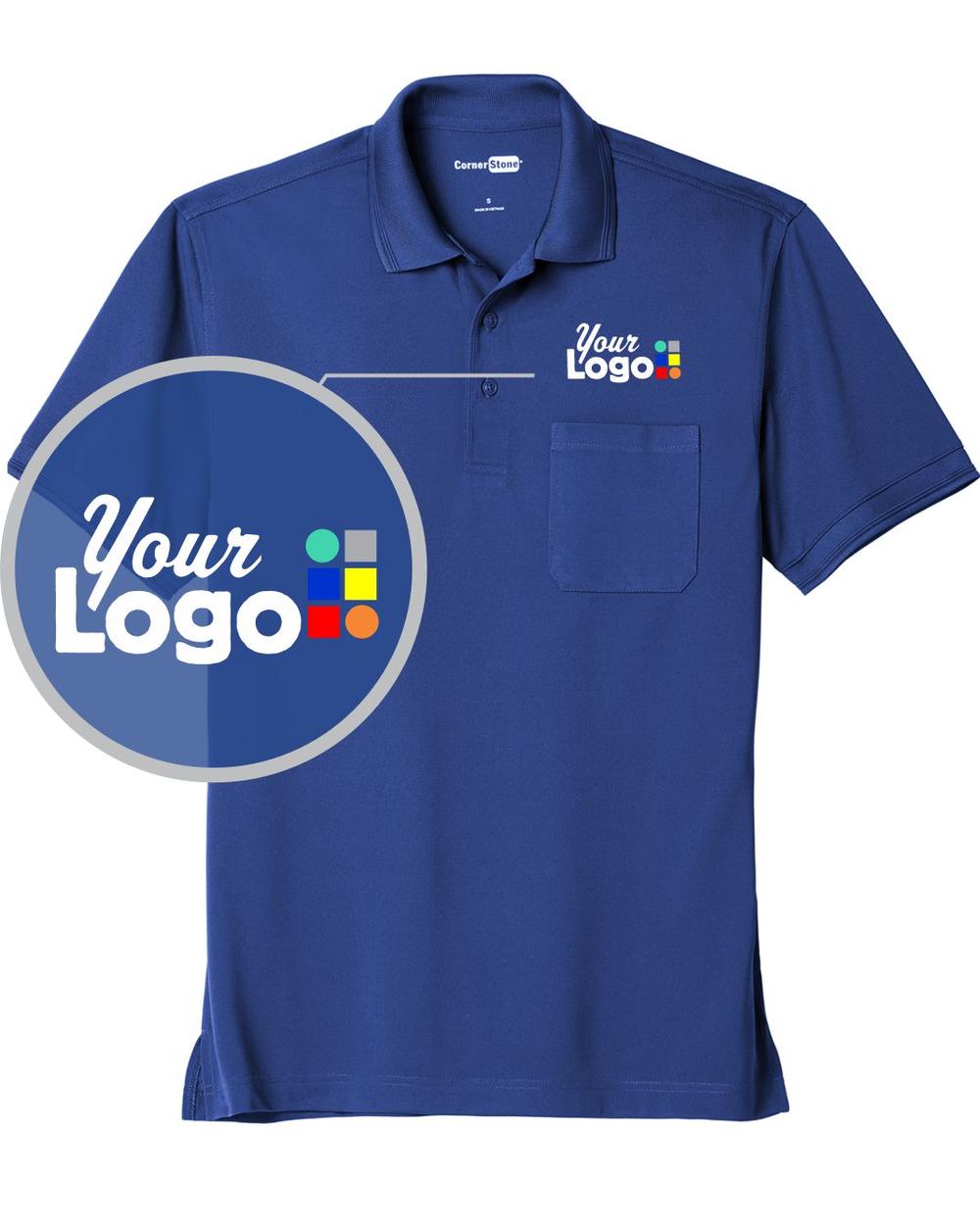 CornerStone S/S Industrial Snag-Proof Pique Pocket Custom Golf Shirt, color: Royal