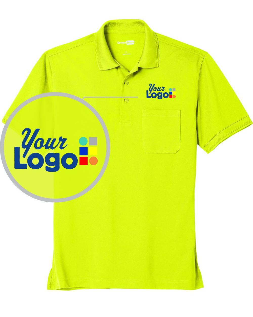 CornerStone S/S Industrial Snag-Proof Pique Pocket Custom Golf Shirt, color: Safety Yellow
