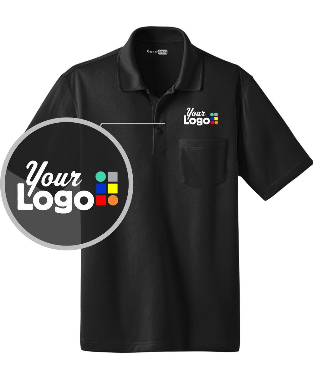 CornerStone S/S Snag-Proof Pocket Custom Golf Shirt, color: Black