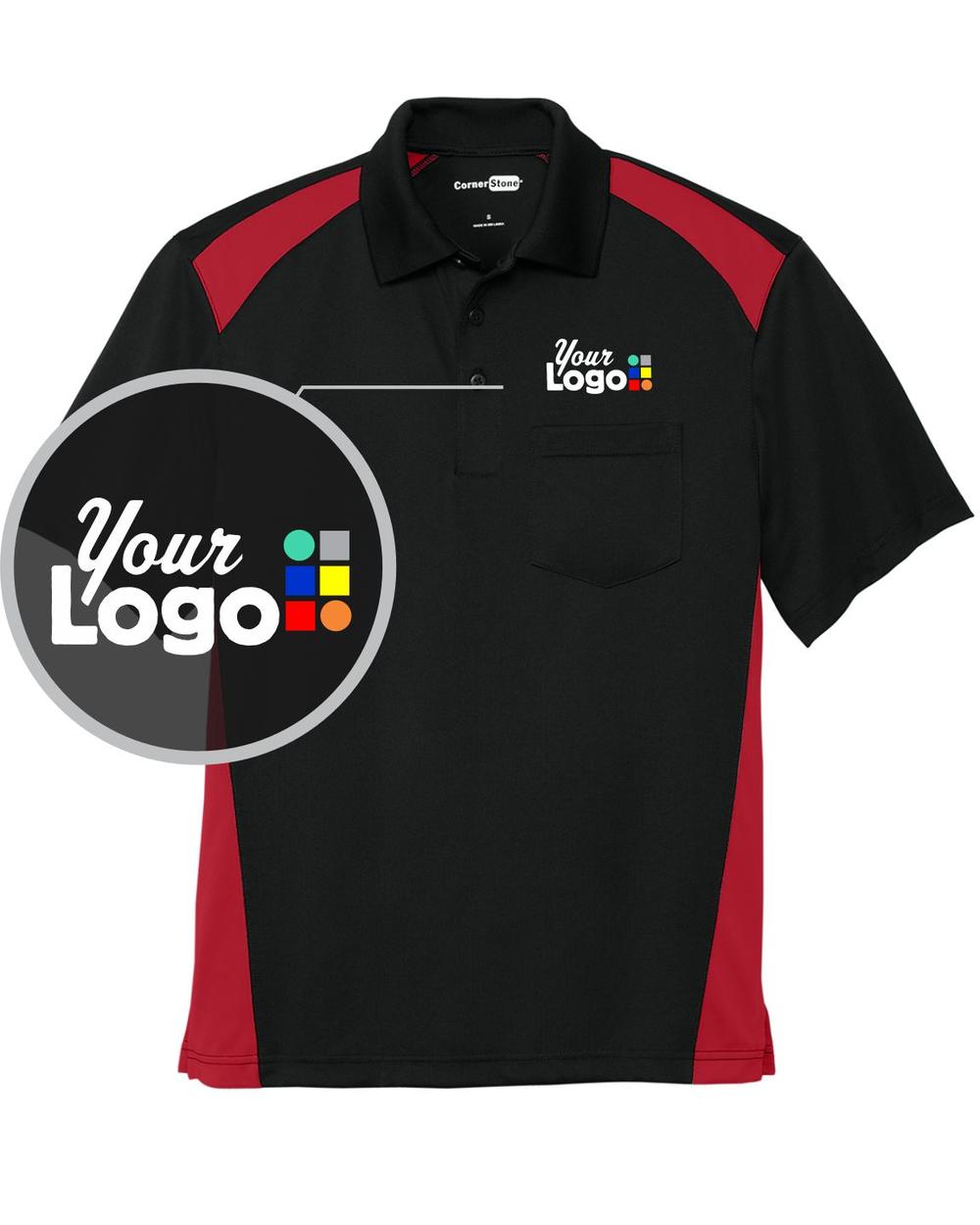 CornerStone S/S Snag-Proof Colorblock Pocket Industrial Custom Golf Shirt, color: Black/Red