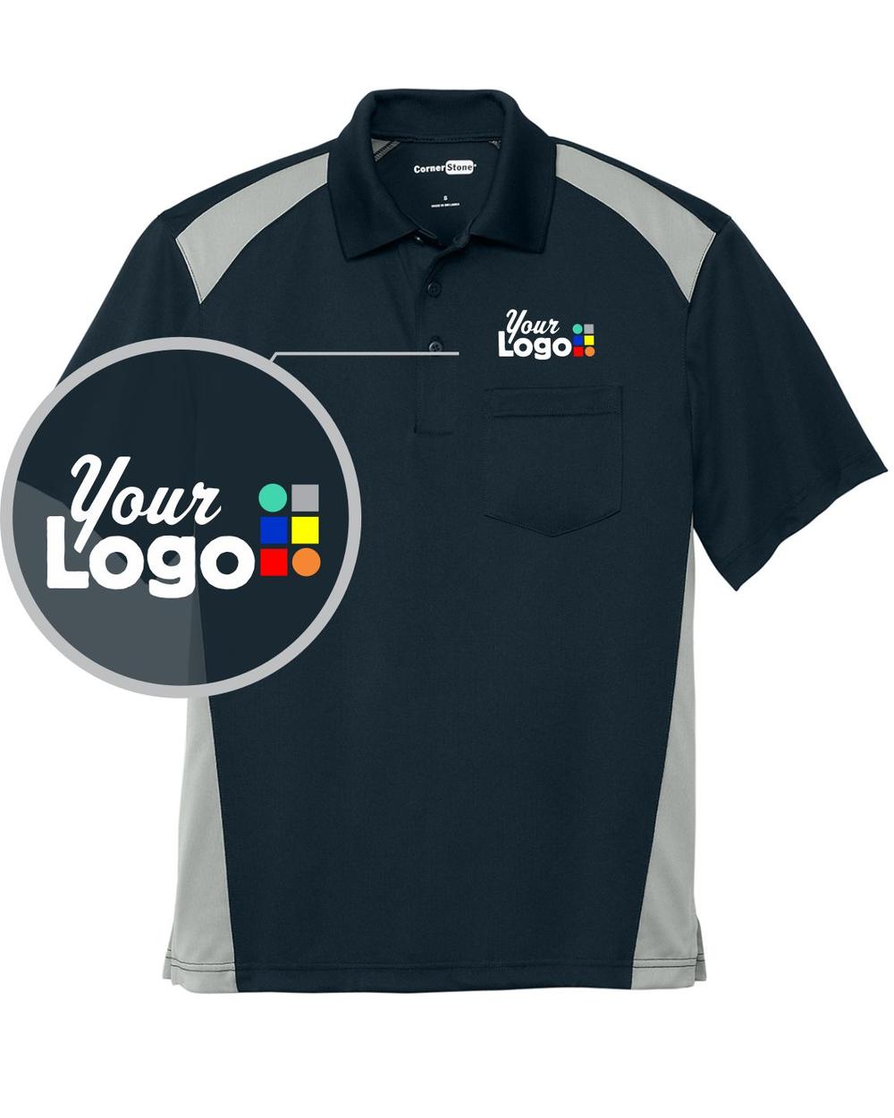 CornerStone S/S Snag-Proof Colorblock Pocket Industrial Custom Golf Shirt, color: Dark Navy/Light Grey