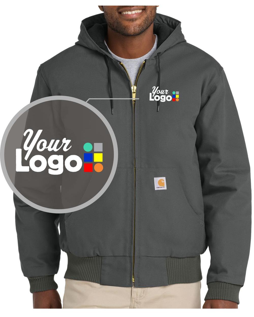 Carhartt Quilted-Flannel-Lined Duck Active Hooded Custom Jacket, color: Gravel