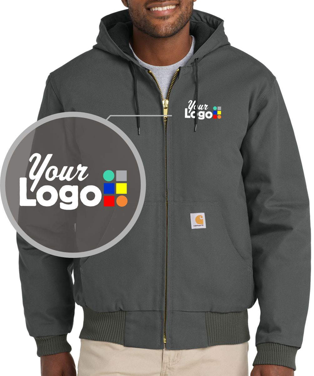 Carhartt Quilted-Flannel-Lined Duck Active Hooded Custom Jacket, color: Gravel