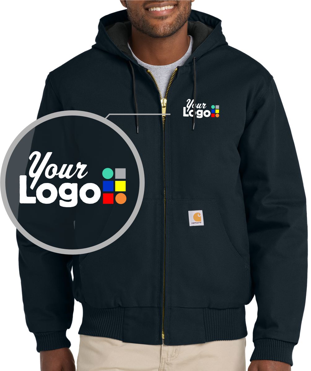 Carhartt Quilted-Flannel-Lined Duck Active Hooded Custom Jacket, color: Dark Navy