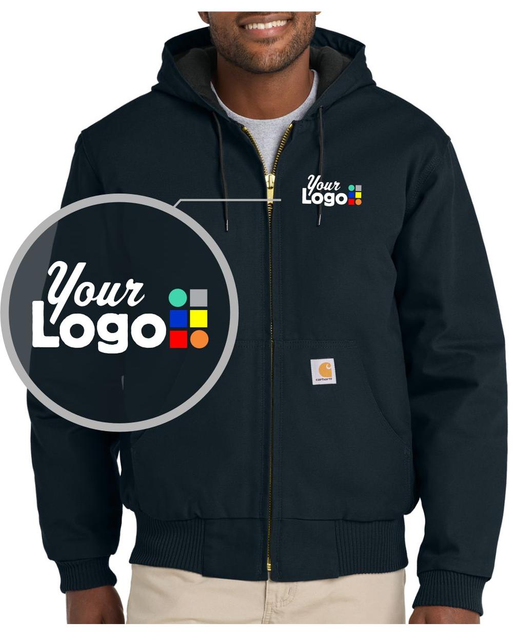 Carhartt Quilted-Flannel-Lined Duck Active Hooded Custom Jacket, color: Dark Navy