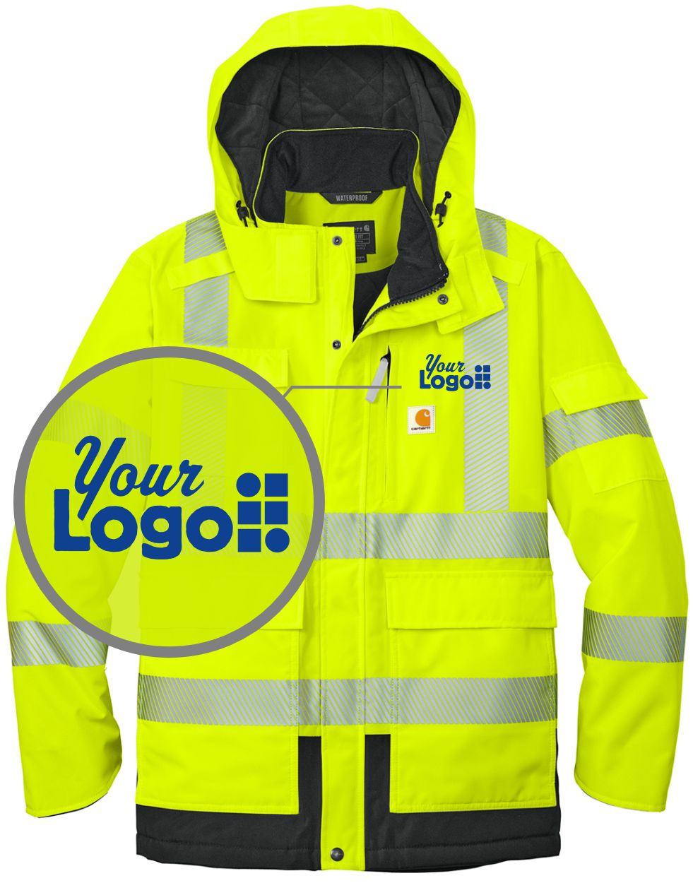 Carhartt Hi-Visibility ANSI 107 Class-3 Waterproof Heavyweight Insulated Custom Jacket, color: Brite Lime