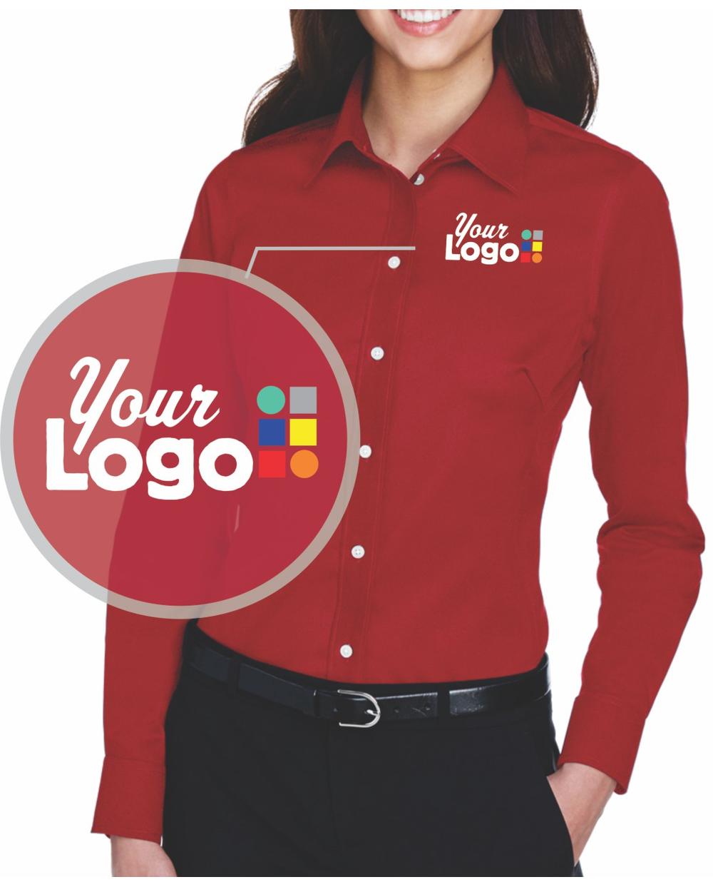 Devon & Jones L/S Crown Stretch Twill Custom Shirt, color: Red