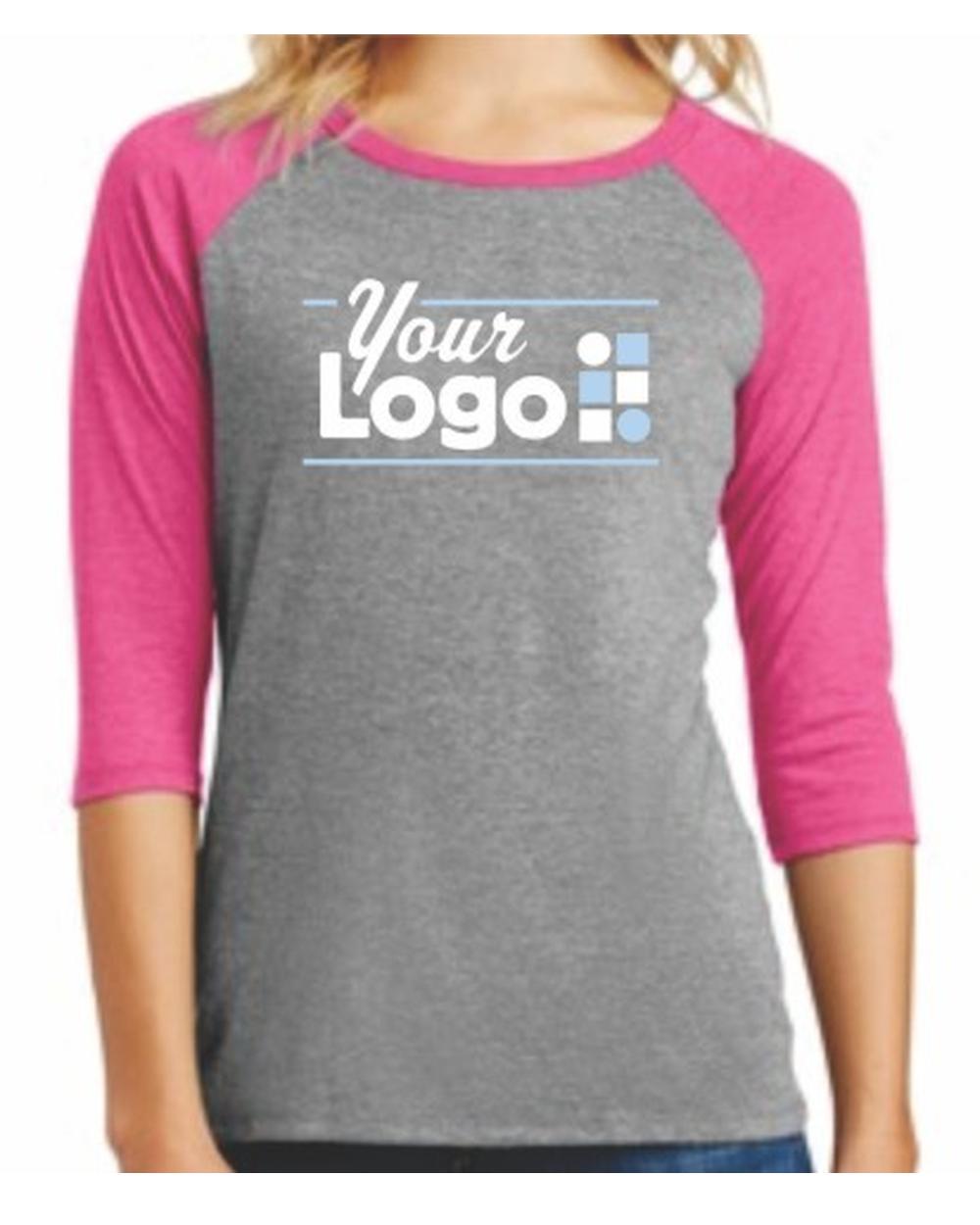 District 3/4 Perfect Tri Raglan Custom T-Shirt, color: Fuchsia Frost/Grey Frost