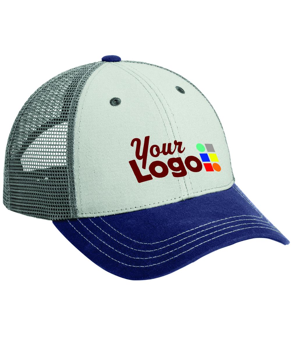 District Tri-Tone MeshBack Custom Cap, color: Chrome/New Navy/Charcoal