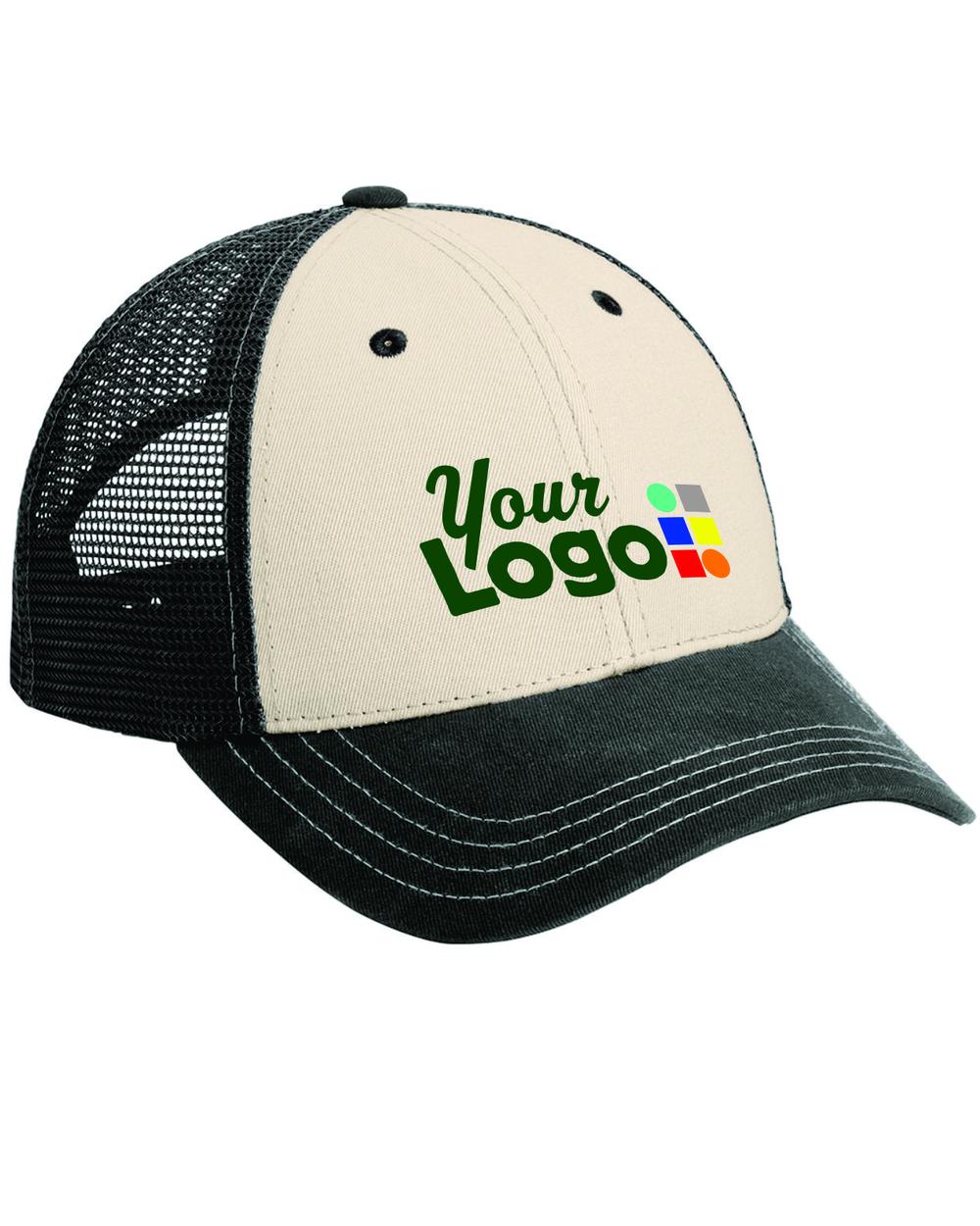 District Tri-Tone MeshBack Custom Cap, color: Sandstone/Charcoal/Black