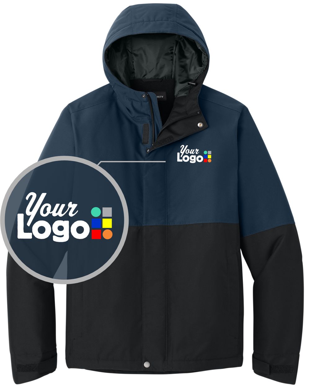 Port Authority Insulated Heavy Ripstop Custom Jacket, color: Dress Blue Navy/Deep Black