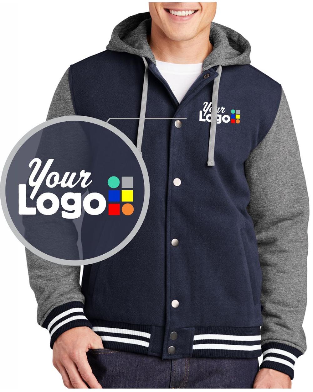 Sport-Tek Insulated Letterman Custom Jacket, color: True Navy/Vintage Heather