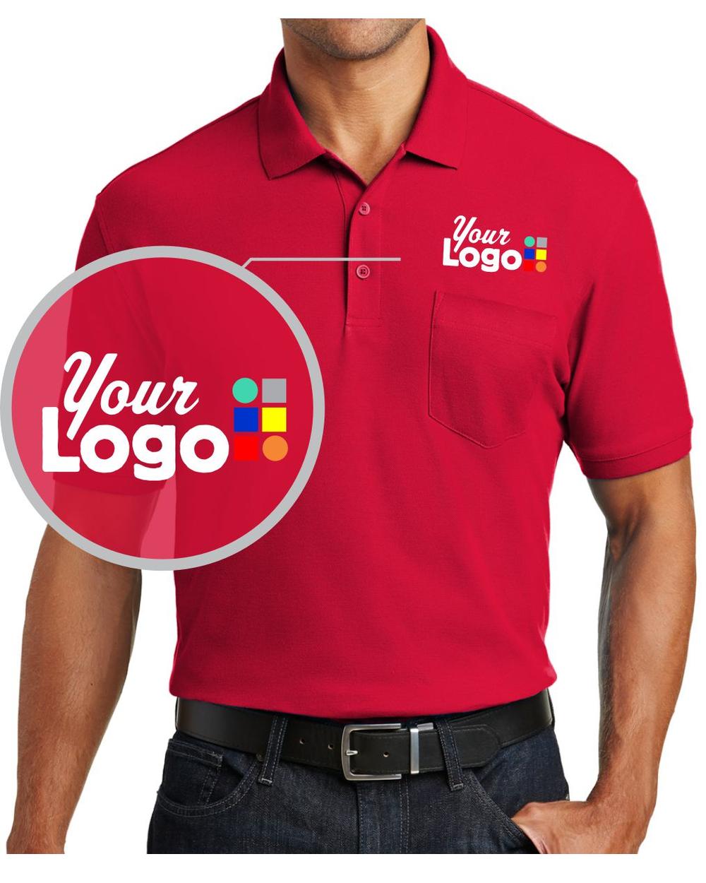 Port Authority S/S Core Classic Pique Pocket Custom Golf Shirt, color: Rich Red