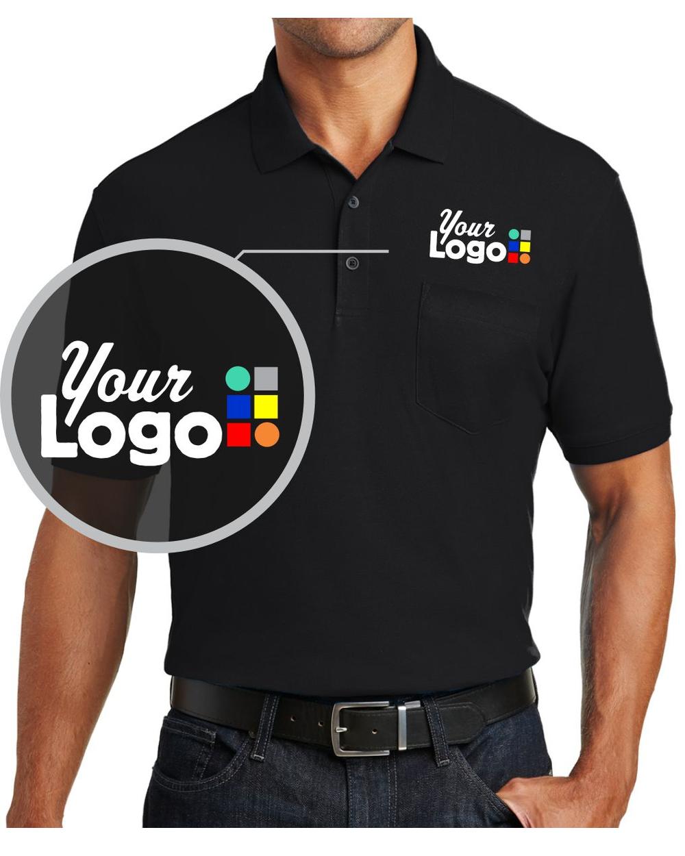 Port Authority S/S Core Classic Pique Pocket Custom Golf Shirt, color: Deep Black