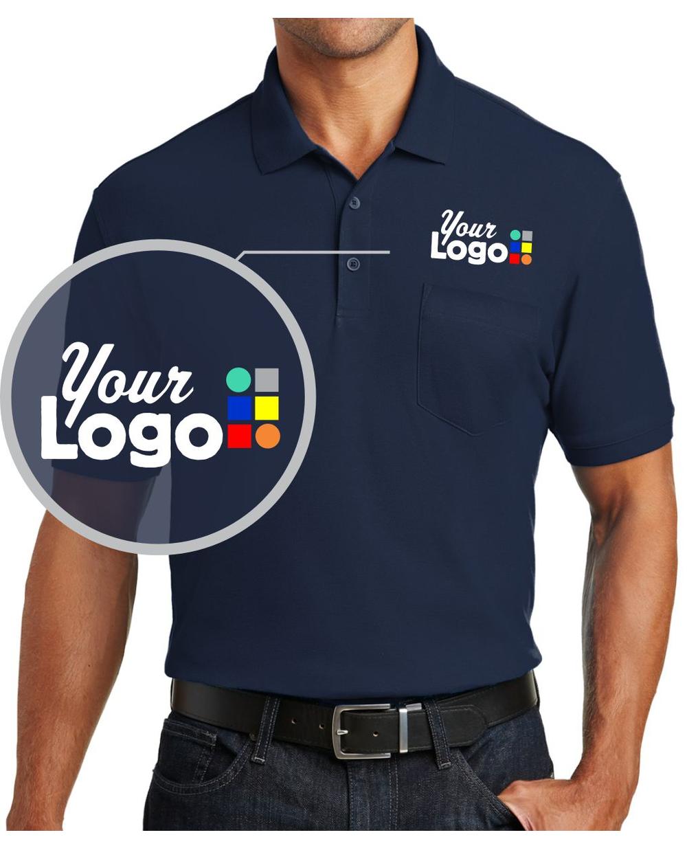 Port Authority S/S Core Classic Pique Pocket Custom Golf Shirt, color: River Blue Navy