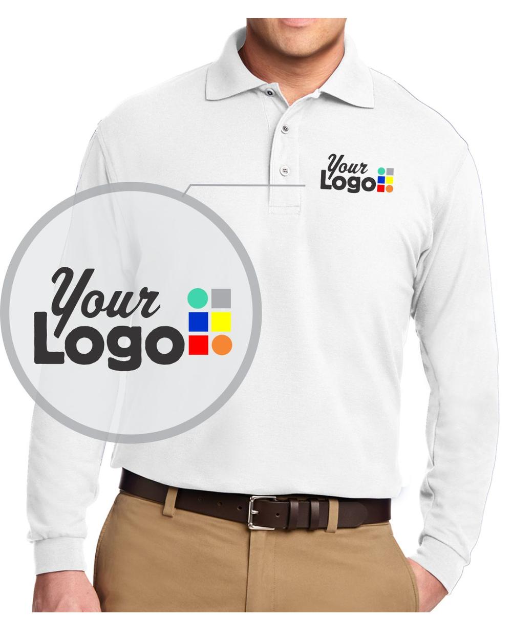 Port Authority L/S Silk-Touch Custom Golf Shirt, color: White