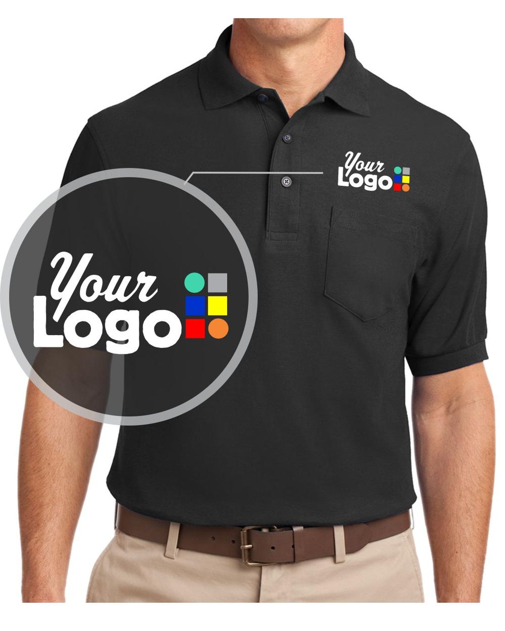 Port Authority S/S Silk-Touch Pocket Custom Golf Shirt, color: Black