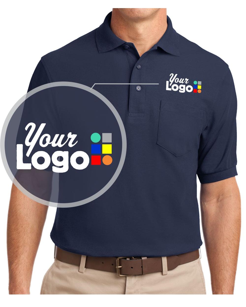 Port Authority S/S Silk-Touch Pocket Custom Golf Shirt, color: Navy