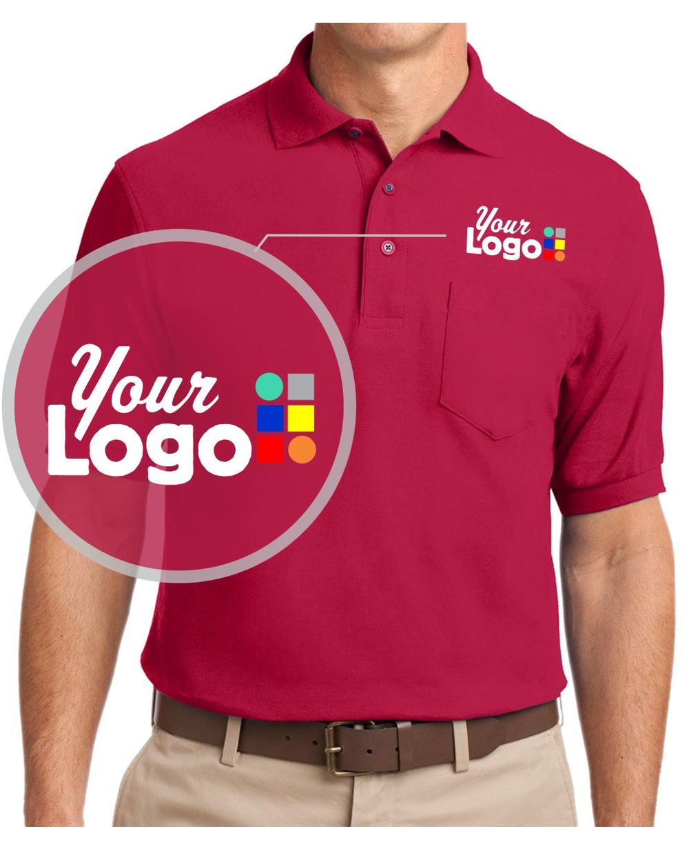 Port Authority S/S Silk-Touch Pocket Custom Golf Shirt, color: Red