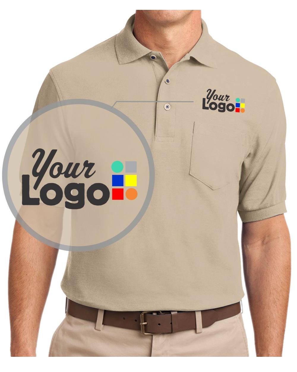 Port Authority S/S Silk-Touch Pocket Custom Golf Shirt, color: Stone