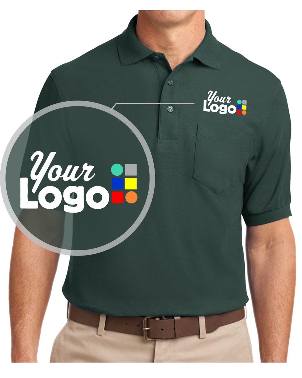 Port Authority S/S Silk-Touch Pocket Custom Golf Shirt, color: Dark Green